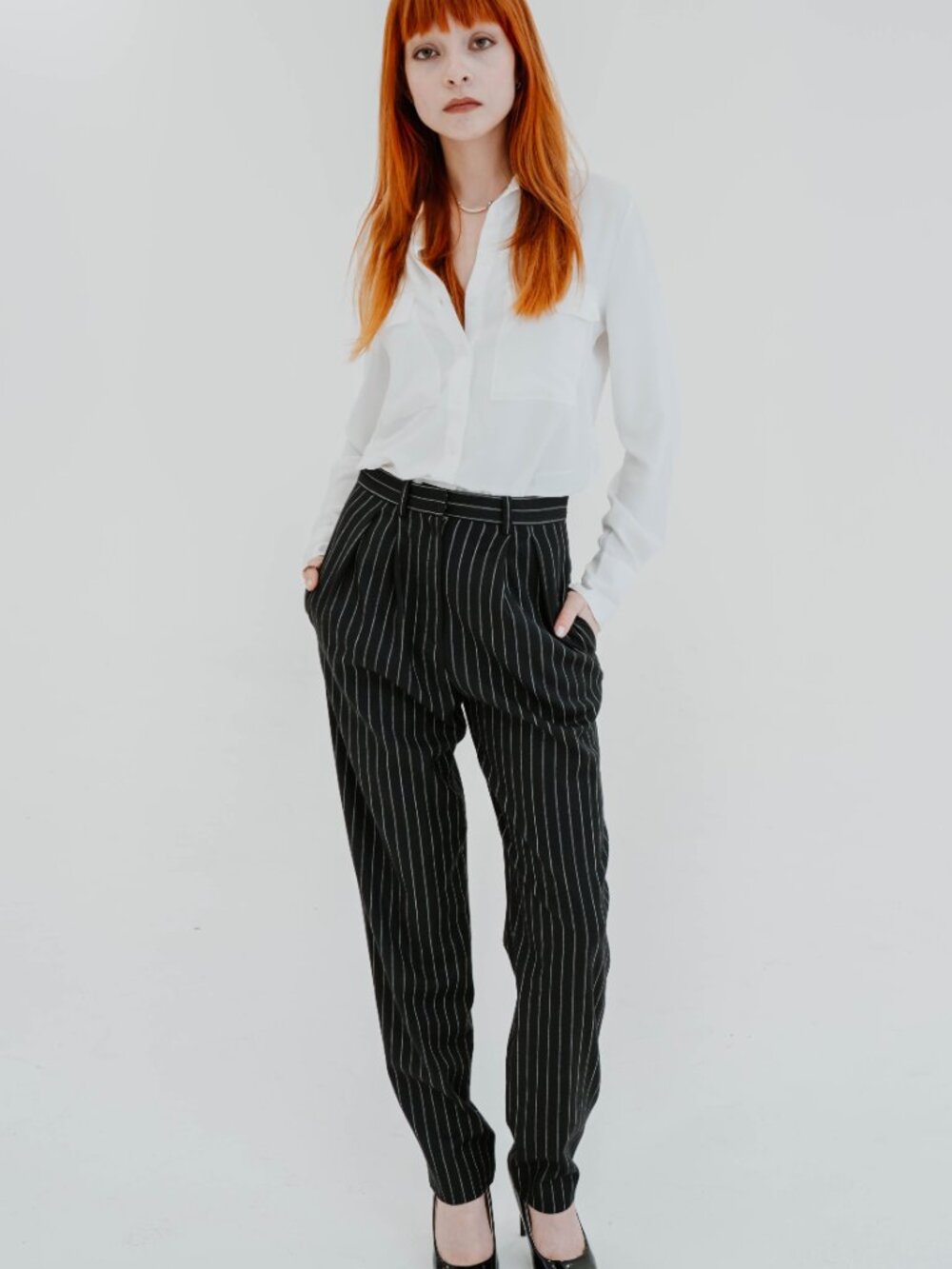 NWT IRO GOUVY BLACK GREY STRIPED WOOL BLEND TROUSER PANTS